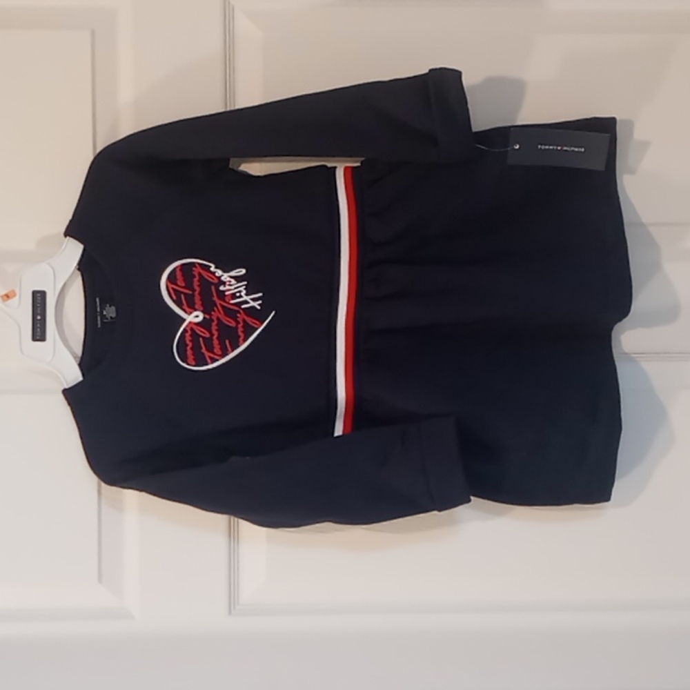 Tommy Hilfiger navy dress with heart bodice and cuffed sleeve NWT size 6X